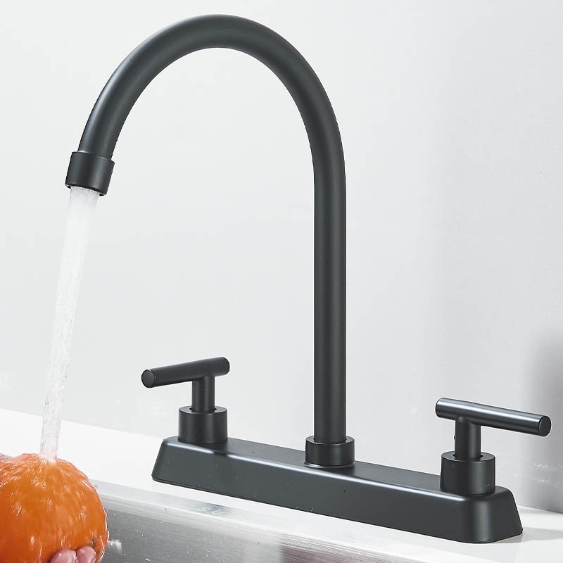 Black Kitchen Sink Faucet 2 Handles 3 Holes 360°Swivel Spout Camper RV Mixer Tap