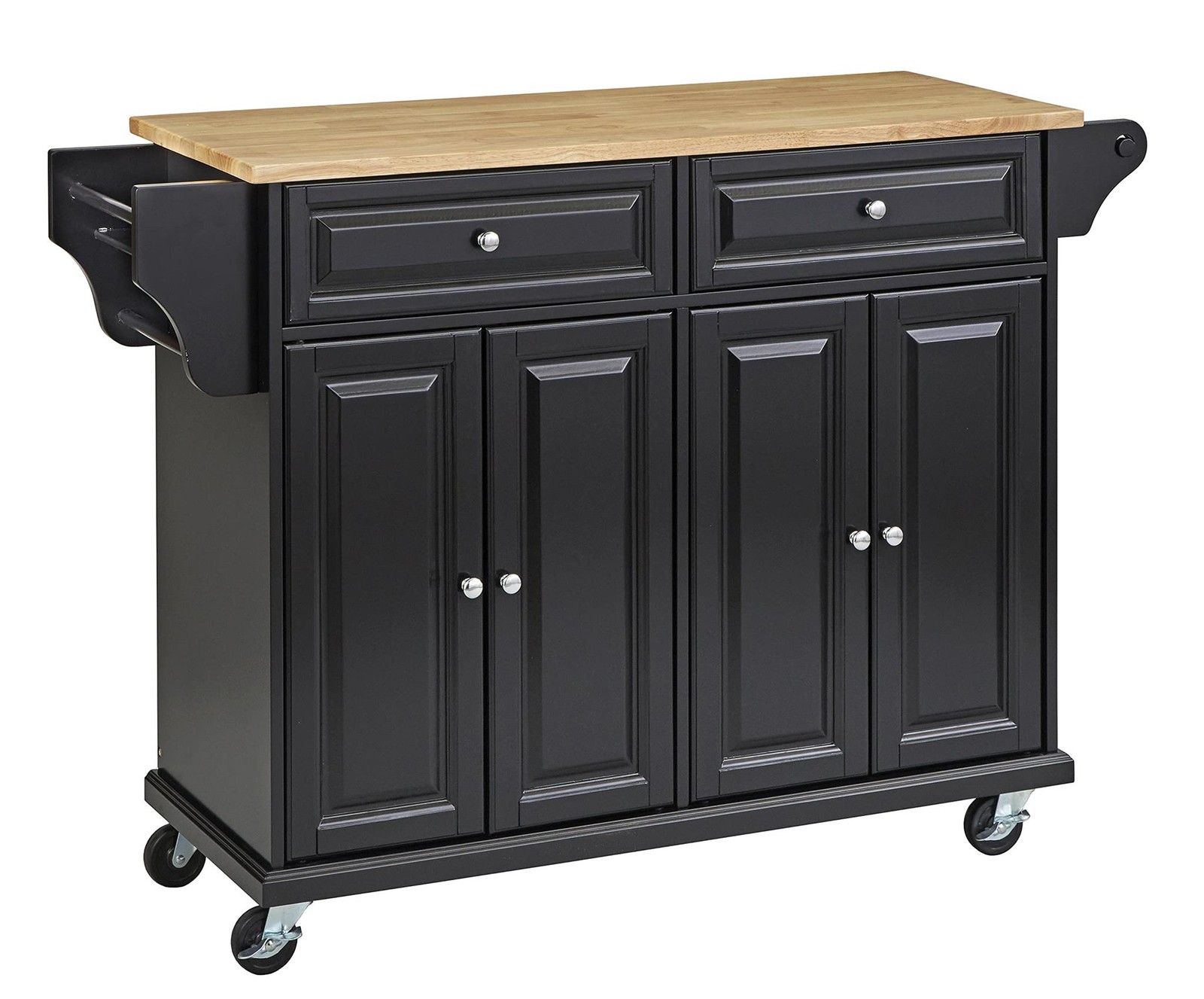 SilkWood Studio Georgia Kitchen Cart with 2 Drawers and 4 Doors, Black
