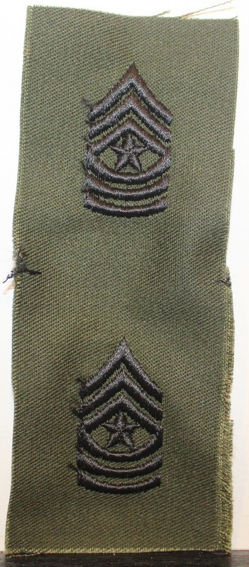 US Army Sergeant Major Rank Subdued OD Fatigue Insignia Collar Patch Pair