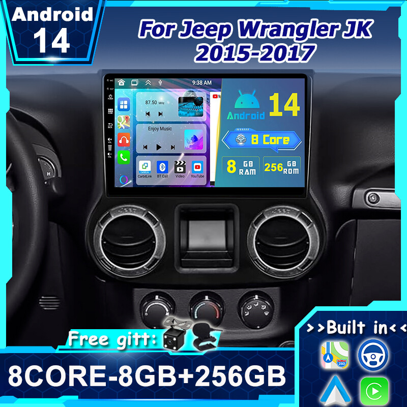 Android 14 Auto Car Play Car Stereo For Jeep Wrangler JK 2015-2017 Navi 8G+256GB