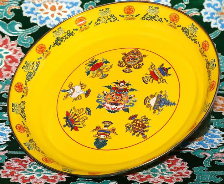 Enameled Steel Tibetan Buddhist Ayurveda Symbol Home Kitchen decor Plate & Vase