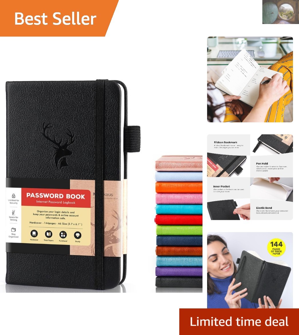 Password Management Book: Faux Leather with Bookmark & Pen Holder