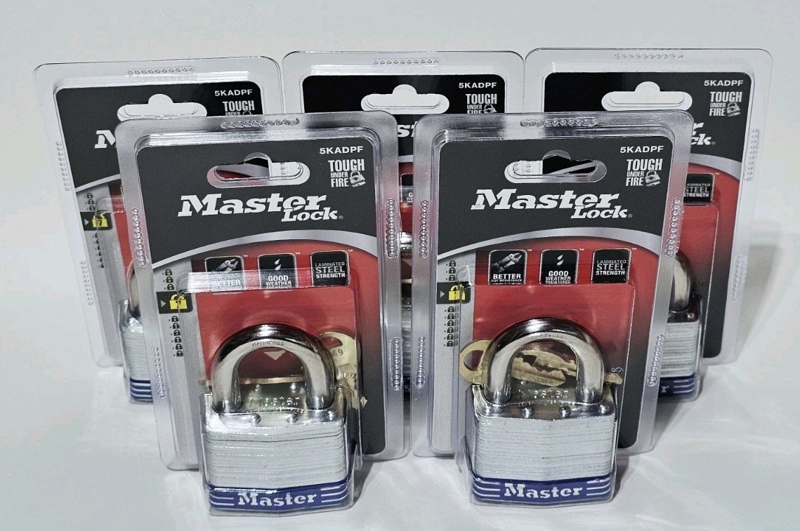 Lot of 5 - Keyed Alike - Master Lock #5 Padlocks ~ 5KADPF NEW