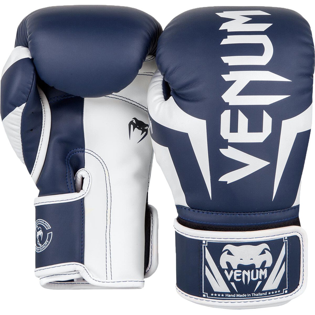 Venum Elite Skintex Leather Hook and Loop Training Boxing Gloves-White/Navy Blue