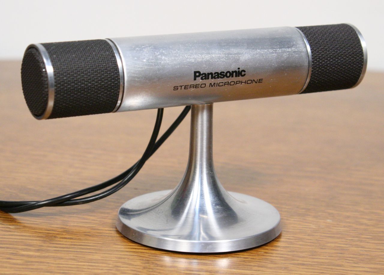 Vintage PANASONIC WM-2244-P Stereo Microphones. Futuristic Metal Stand JAPAN