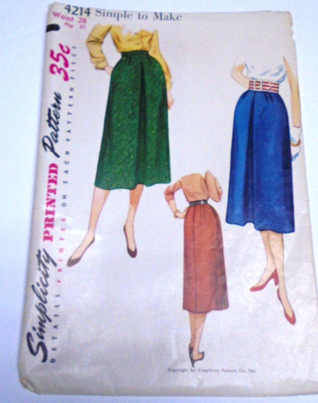1950s Simplicity 4214 Miss Skirts, Sz 16, Waist 28, Hip 37 1953 Complete