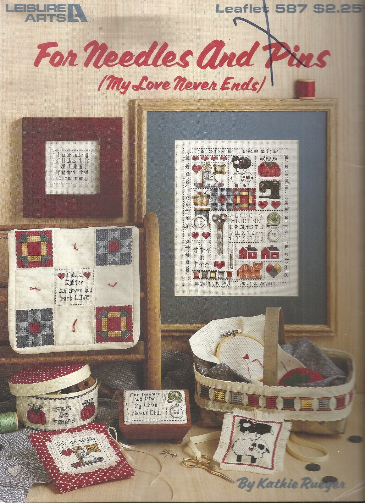 LEISURE ARTS NEEDLES & PINS COUNTED CROSS STITCH LEAFLET #587 ©1988