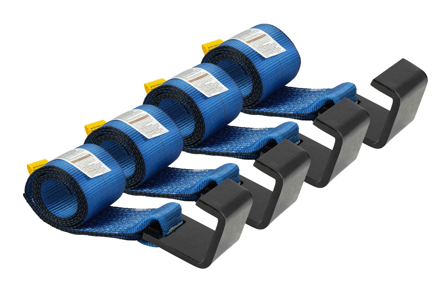 (4 Pack) 4" x 5' Roll Off Container Blue Winch Strap w/ Large Flat Hook for T...