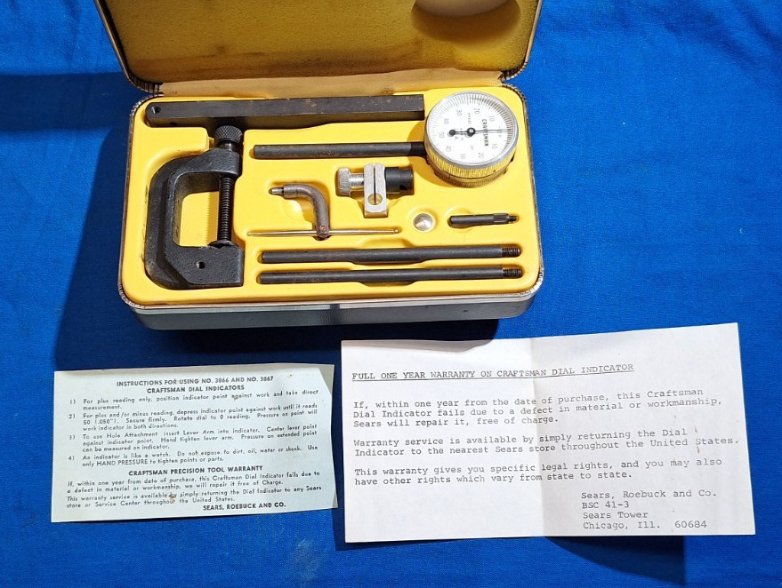 Vintage USA Craftsman 3866 Dial Indicator set COMPLETE MINT Original BOX!