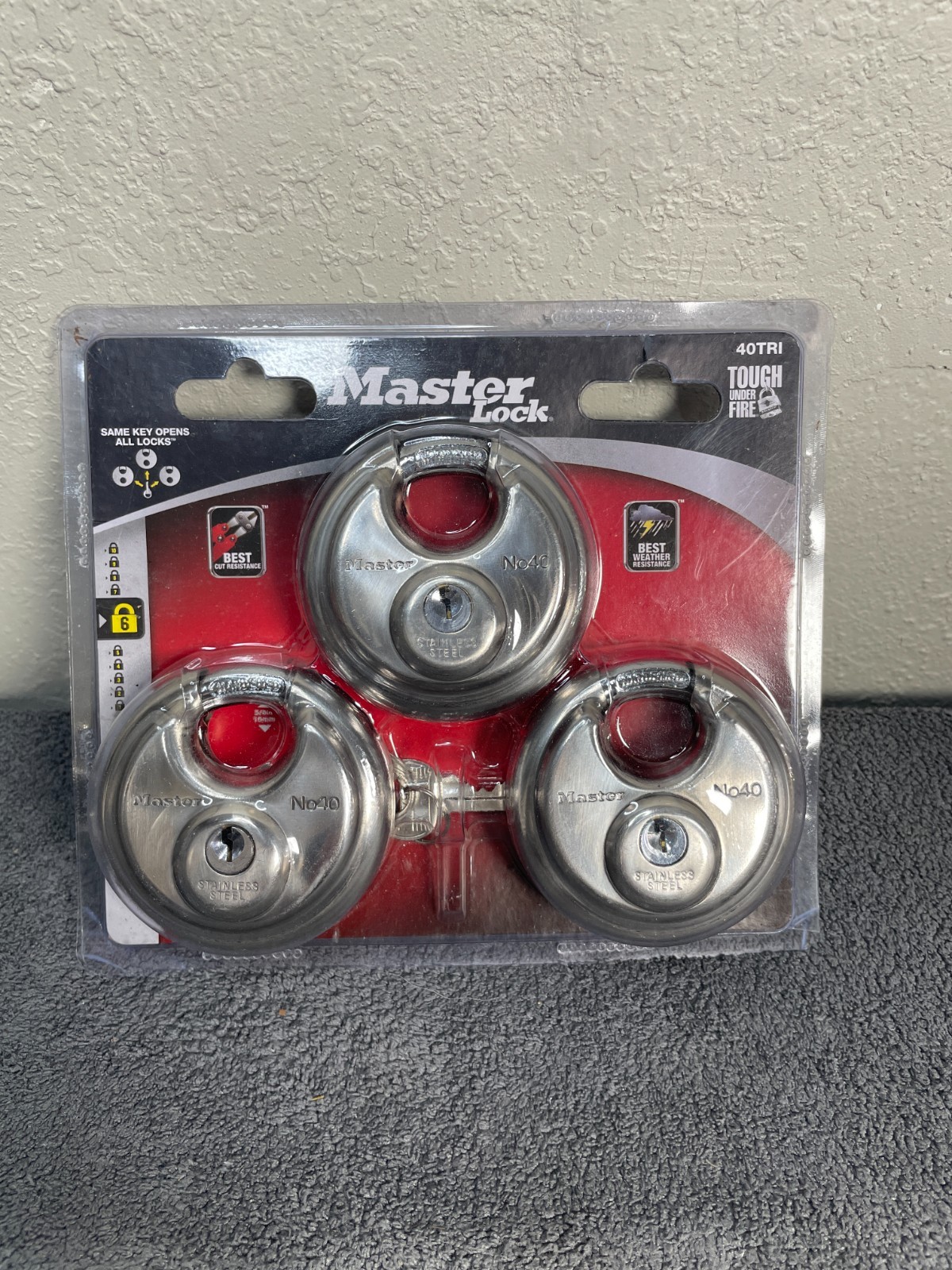 Master Lock 40TRI Shrouded Stainless Steel Disk Padlock with 2-3/4" Wide Body