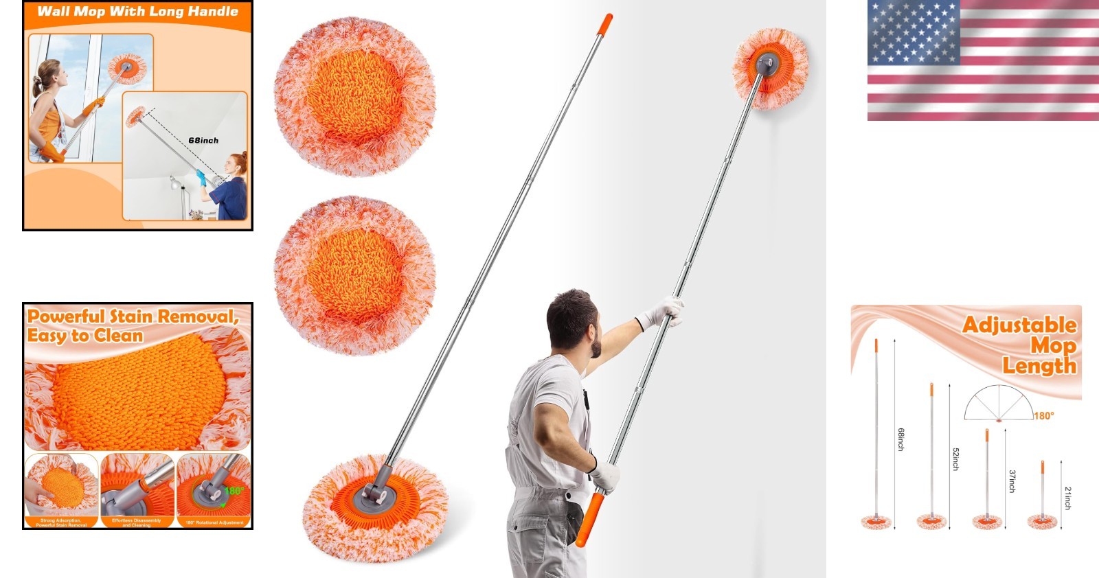 Professional-Grade 68-Inch Wall Mop with Microfiber Head for Maximum Cleanliness