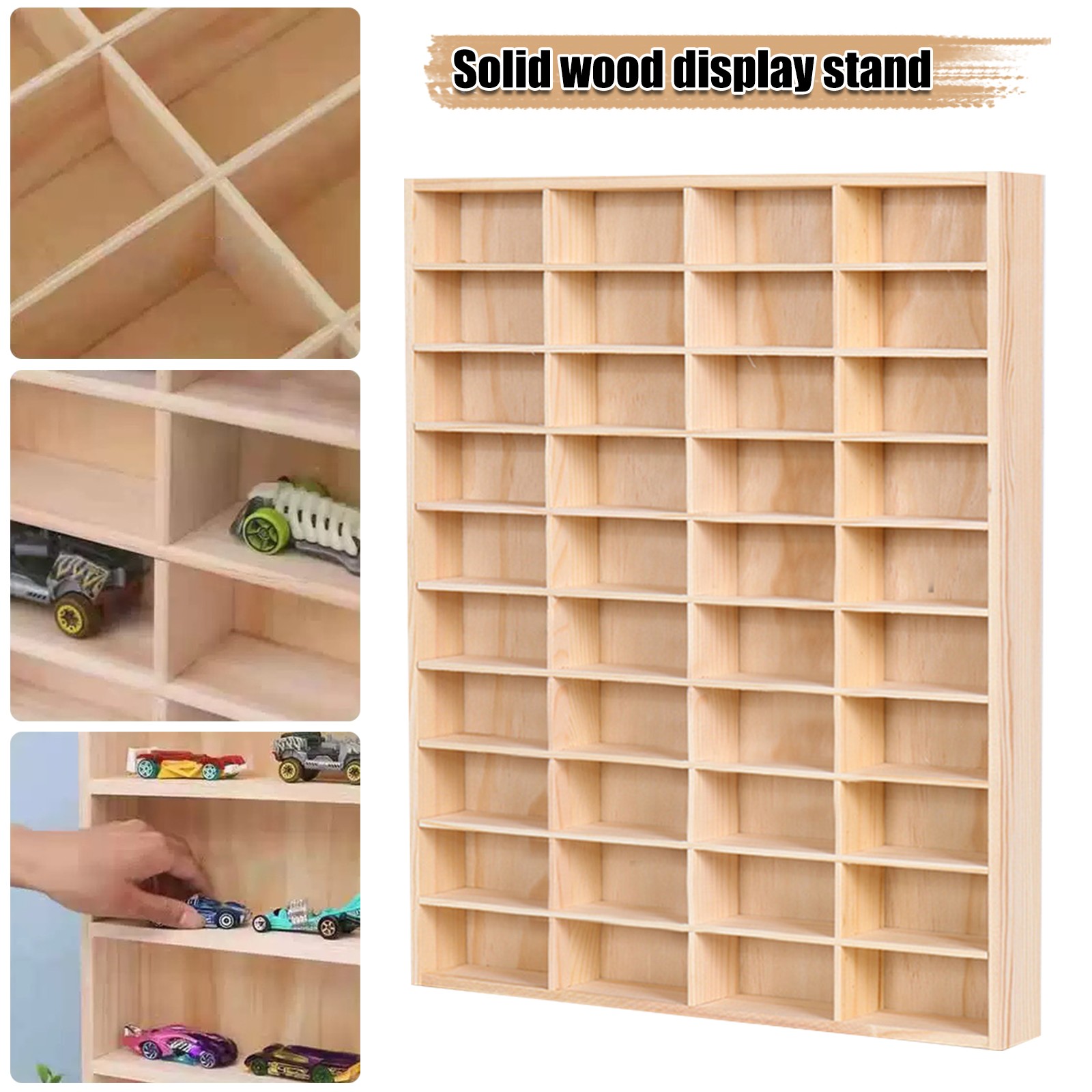 40 Grid Wooden Display Case for 1:64 Toy Car Model Wall Mounted Storage Stand US