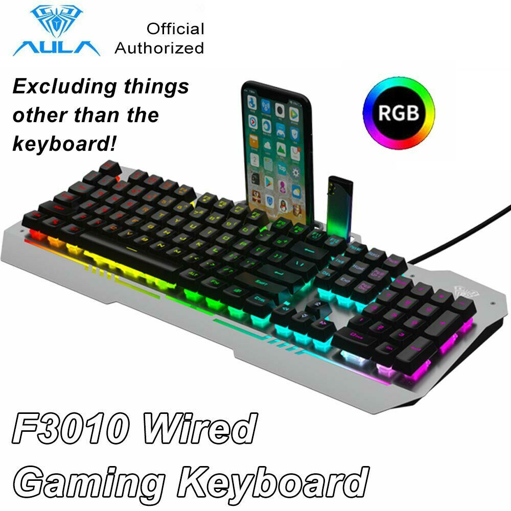 Backlight Wired Gaming Keyboard 104 Keys Anti-ghosting w/ Mobile Phone Placement