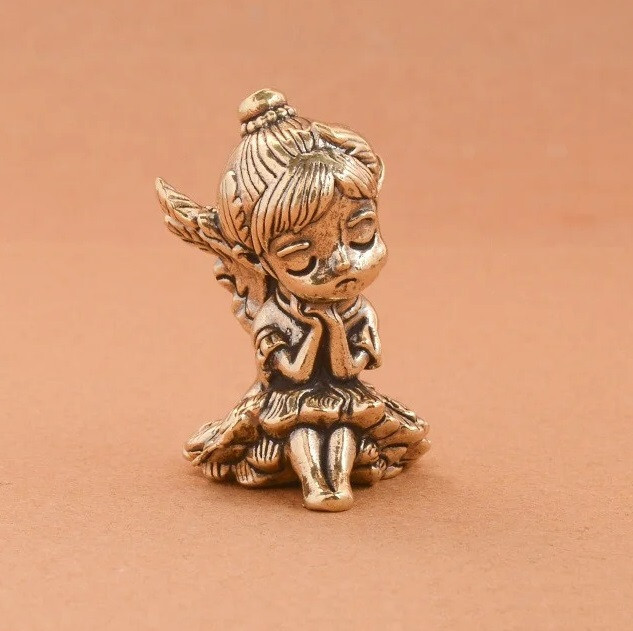 Brass Angel Figurine Small Animal Statue Table Office Home Decoration Toy Gifts