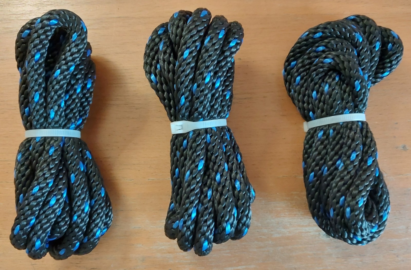 Lot Qty. 3 3x Three Pcs. New 3/8" 0.375 Black Braided 10' Feet Foot Nylon Rope