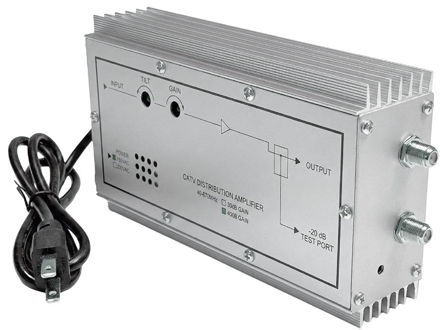 High Gain 40dB CATV QAM OTA UHF VHF Signal Booster Amplifier 110V Power Supply