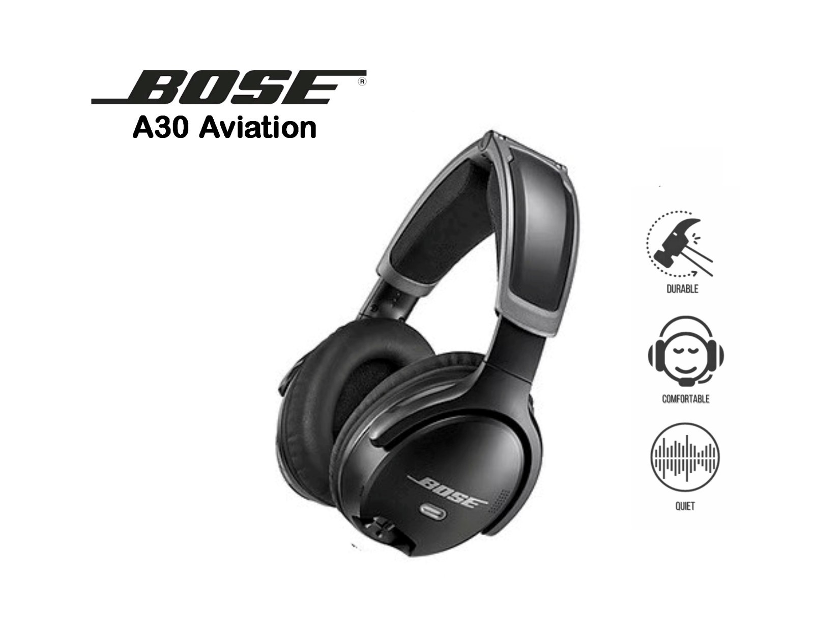 Bose A30 Aviation Headset Only, No Controller, Mod 857641-2120 - Great Condition