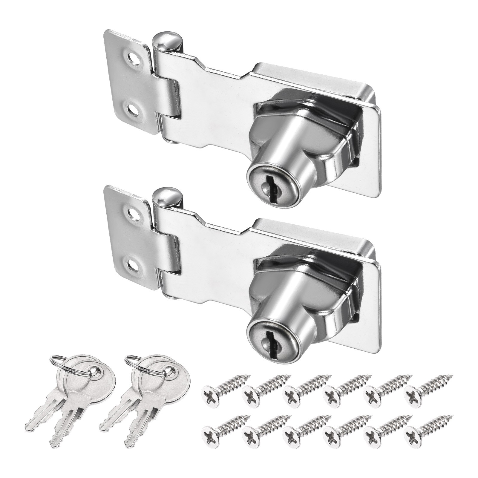 2Pcs 2.5Inch Keyed Hasp Locks Twist Knob Locking Keyed Different, Silver