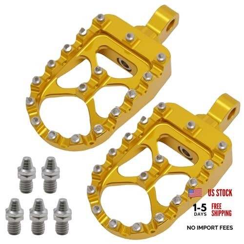 VIKKSAER 2Pcs Gold Dirt Bike Foot Pegs, CNC Wide Fat Foot Rest, 360°Roating