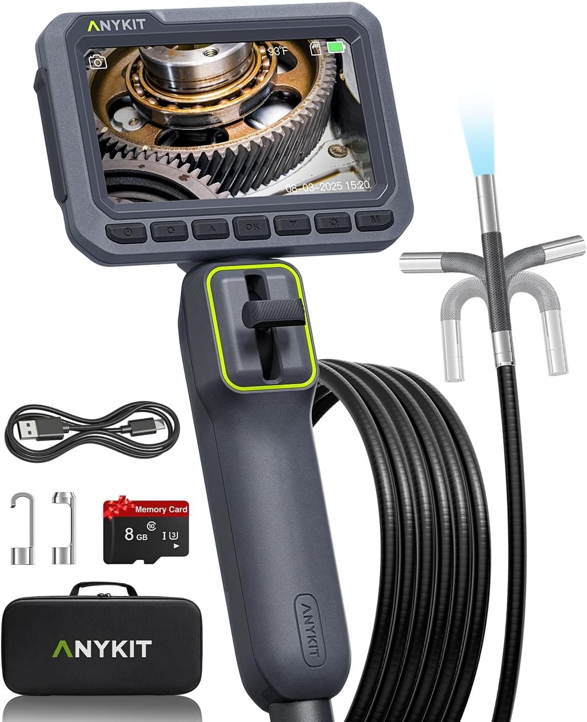 Anykit Articulating Borescope 210° Two-Way 0.22in Slim Probe Endoscope 4.3" IPS