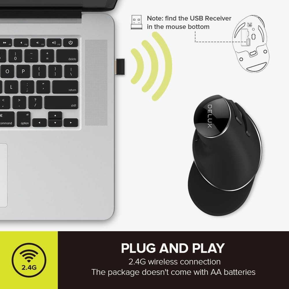 Wireless Ergonomic Vertical Mouse, for Large Hands (M618PLUS)