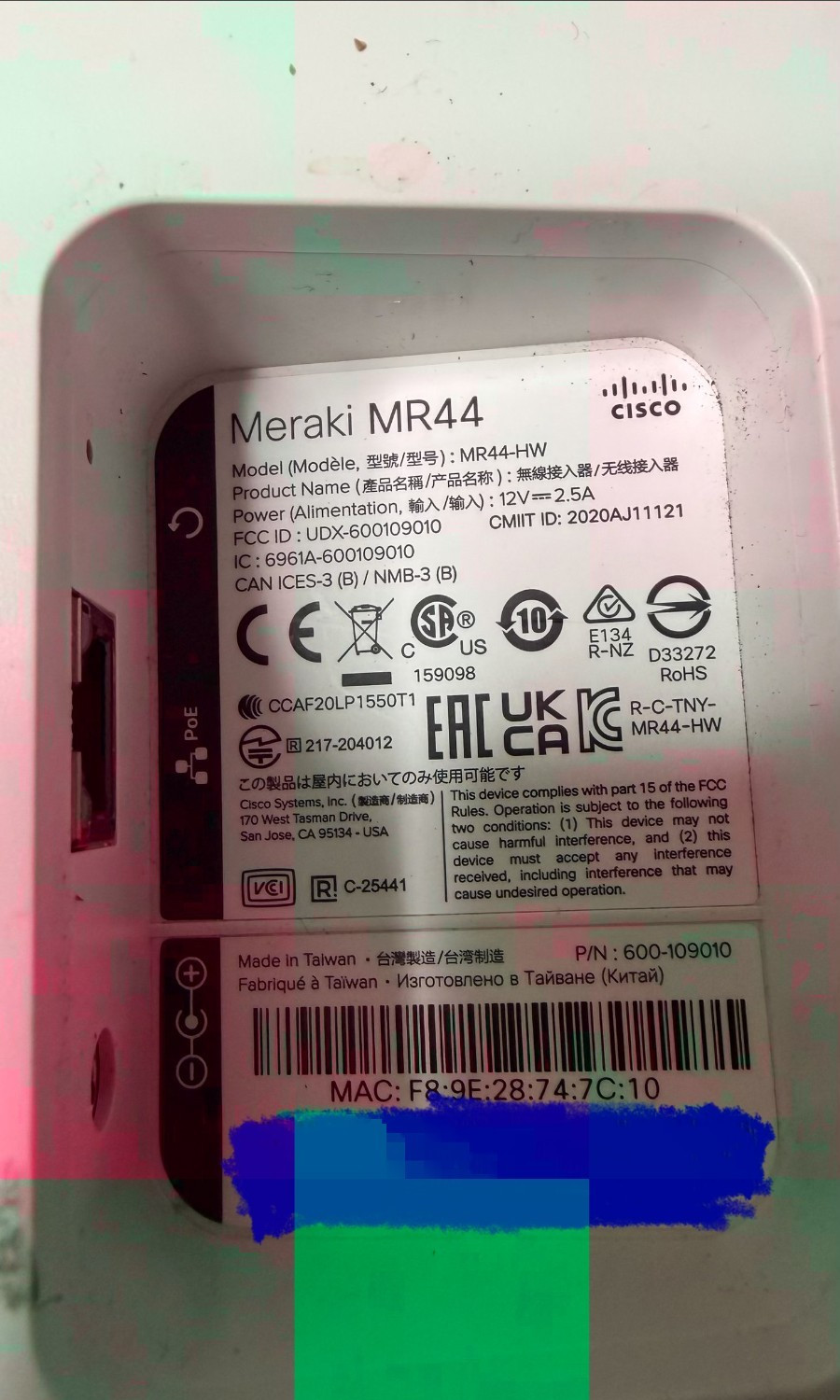 Cisco Meraki MR44-HW UNCLAIMED Cloud-managed Wi-Fi 6 wireless access point