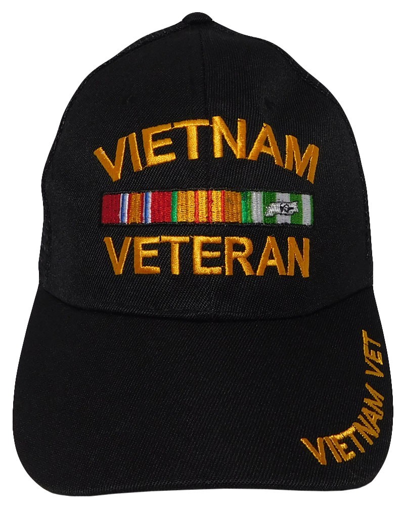 Vietnam Veteran Vet Ribbon Black Mesh Trucker Embroidered Hat Cap - Licensed