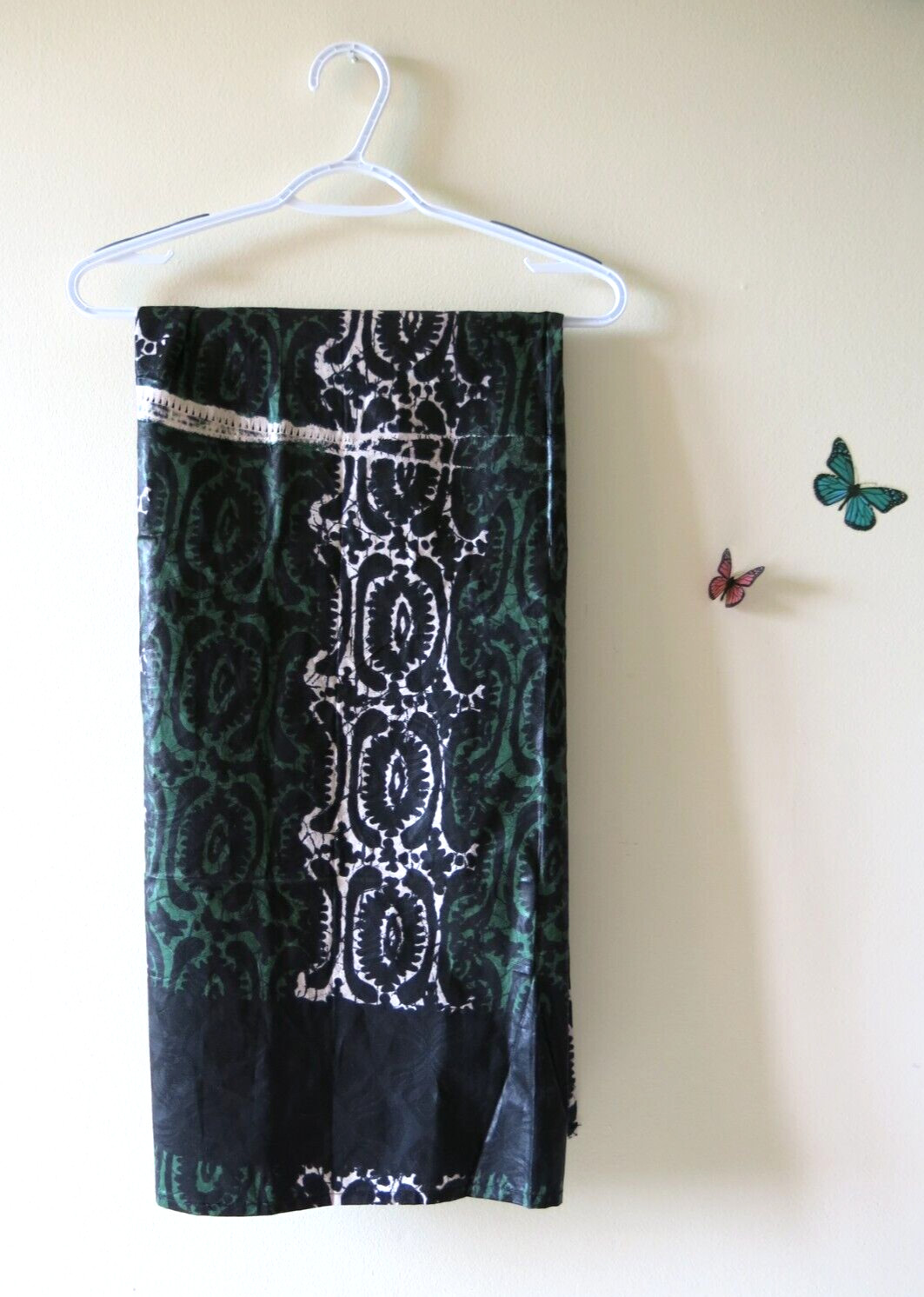 African Hand Dyed Hand Waxed Print Fabric/ Skirt/ Emerald Green Black Sarong