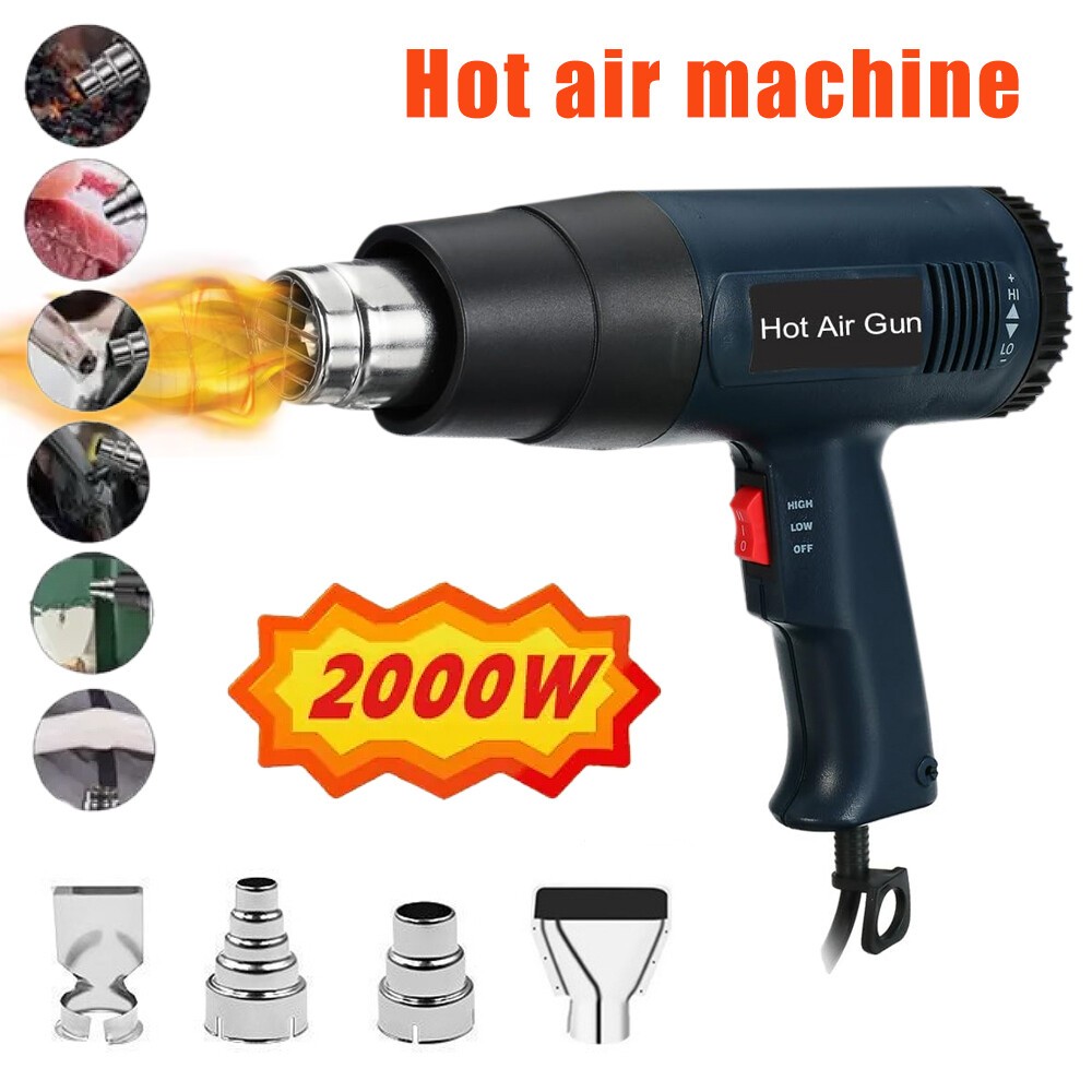 2000W Heat Gun Hot Air Wind Blower Dual Temperature Power Tool 4 Nozzles