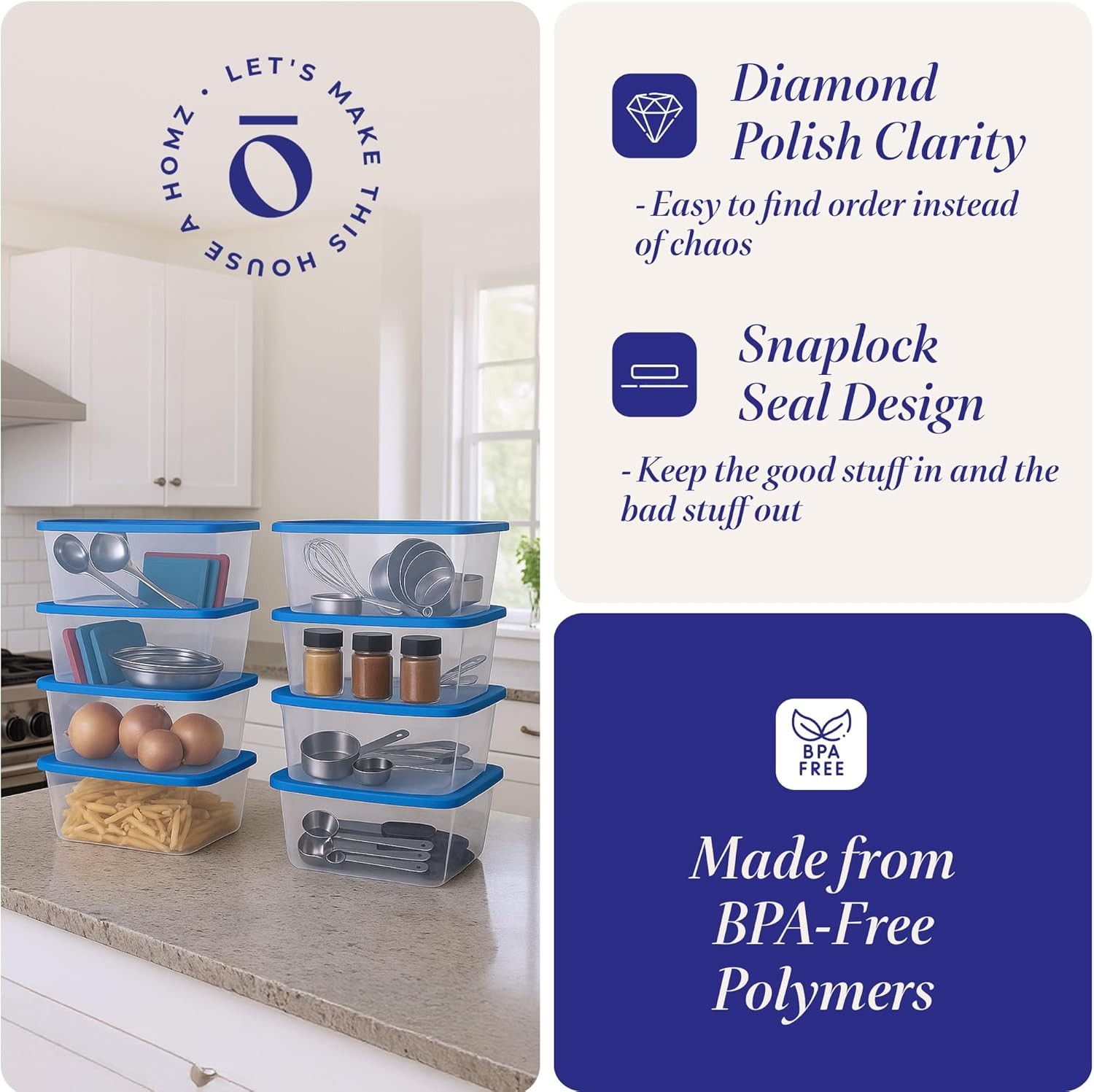 10-Pack Snaplock Small Clear Plastic Storage Organizer Bins w/Lids 6 Quart Blue