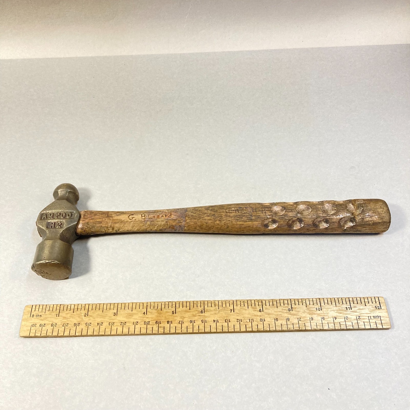 Vintage AMPCO Bronze H-2 Non-Sparking Ball Peen Hammer w/ Wood Handle USA