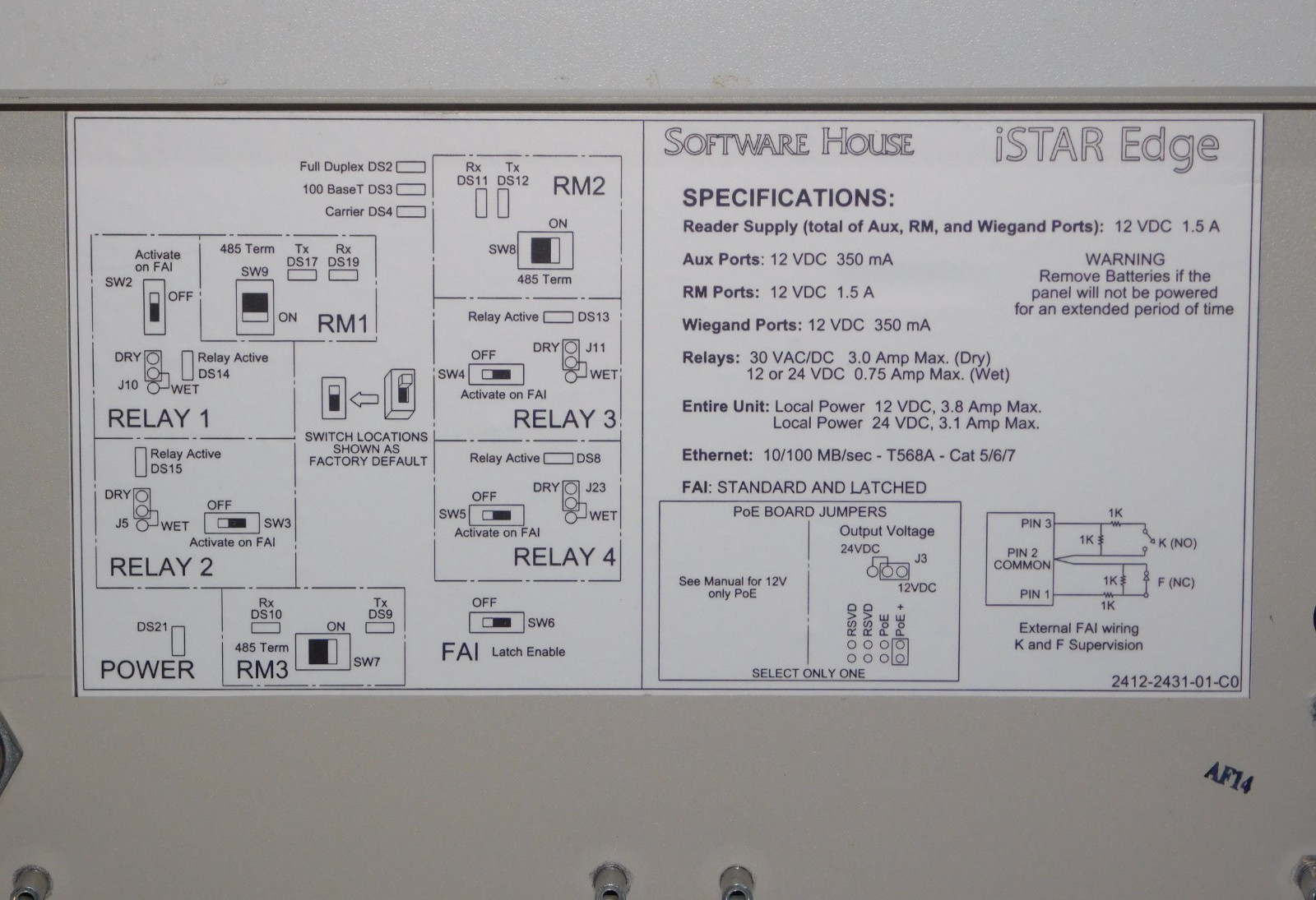 Software House ESTAR002 EDGESTAR 2 RDR 64MB Reader Access Door Control Panel