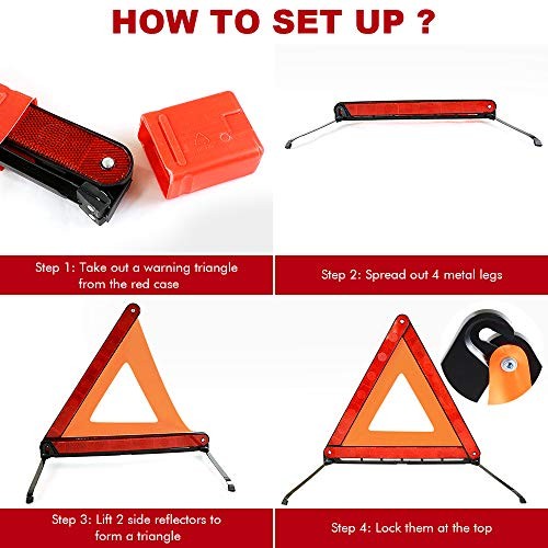 Foldable Warning Triangles Road Safety Triangle Kit, 3 Pack of Reflective