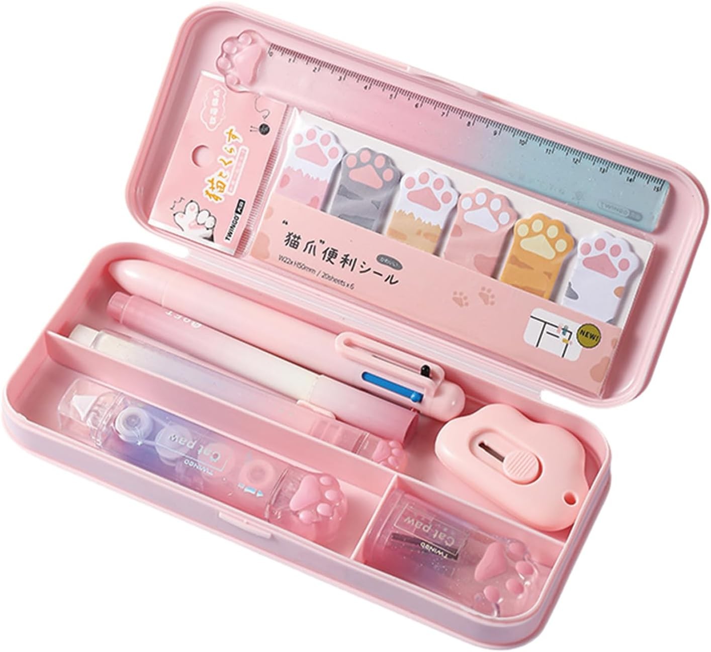 9 Pcs Cute Pink Stationery Set Cat Paw School Supplies Kawaii Paw-Pink