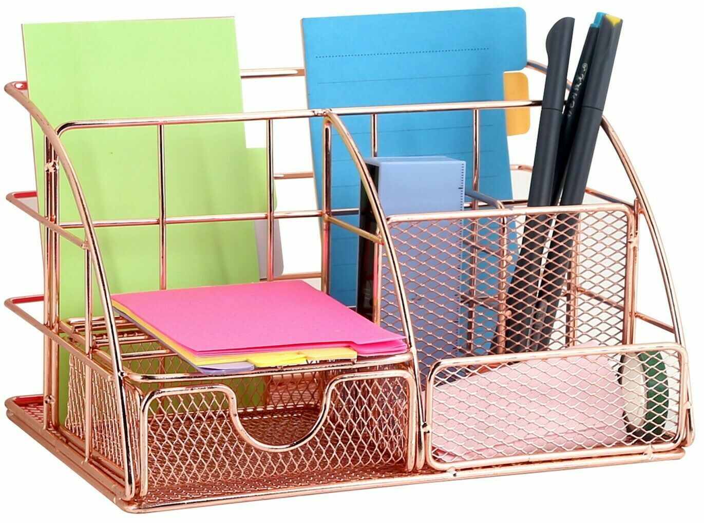 Rose Gold Desk Organizer for Women, Multi-Functional Desk Supply Organizer