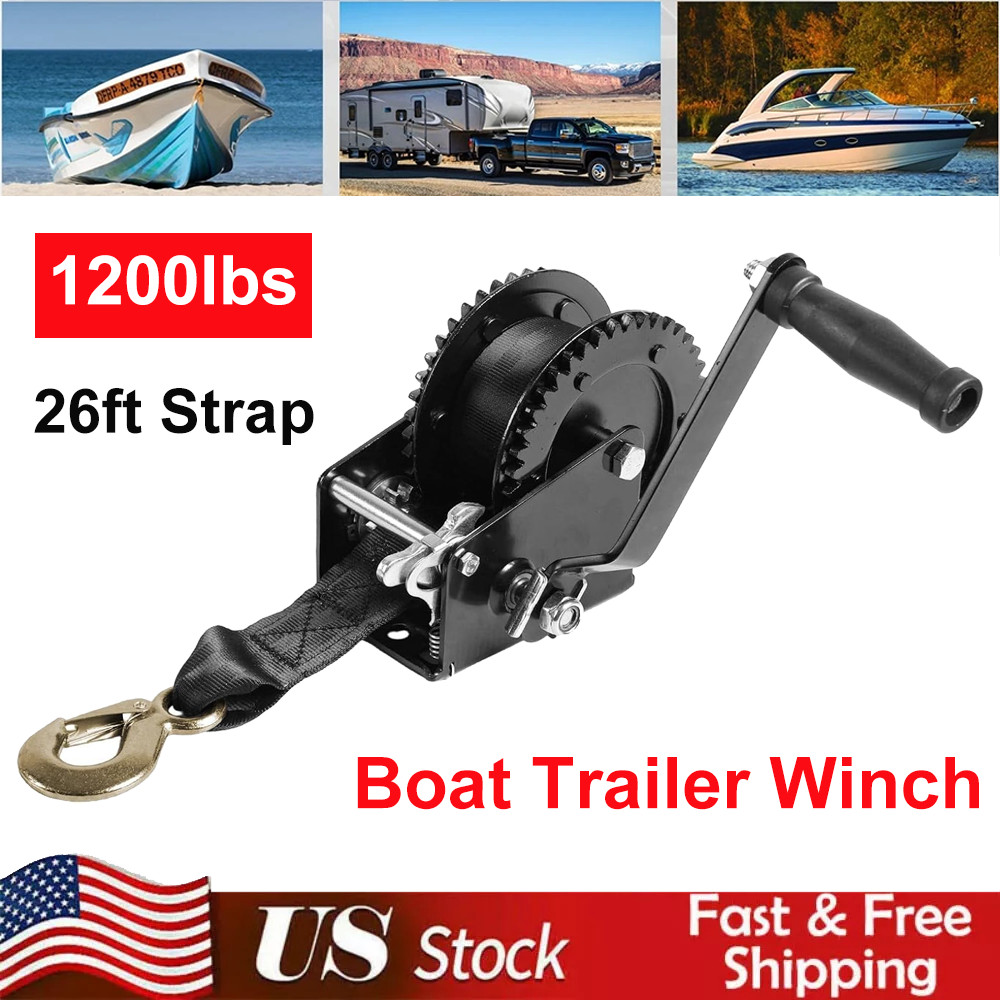 1200 lbs Hand Winch Hand Crank Strap Heavy Duty Winch ATV Jet Ski Trailer Boat