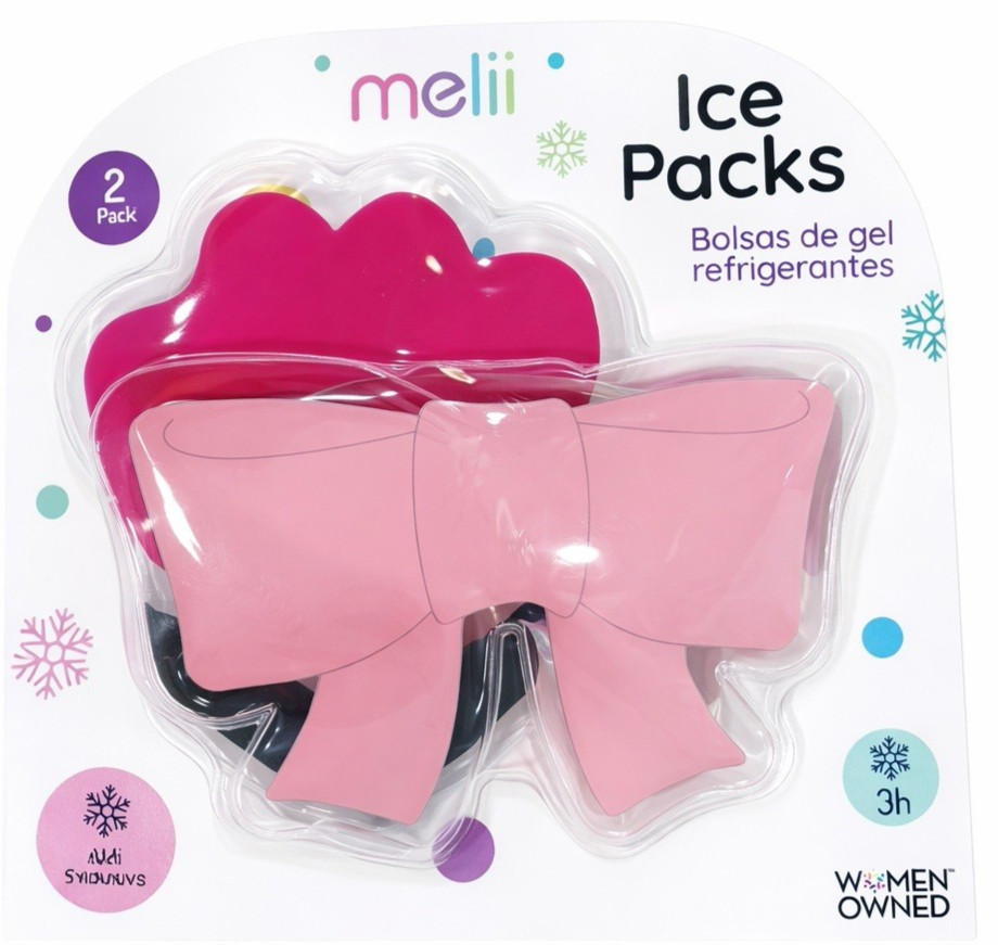 Melii Ice Packs 2 Pack Pink Bow & Pink Flower Reusable Gel Cold Packs ALDI New