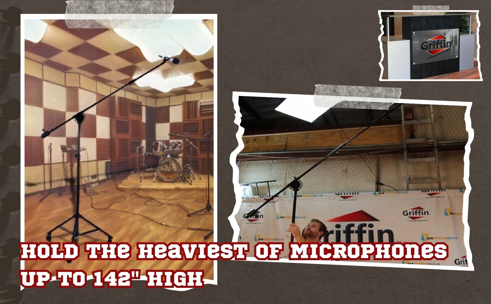 2 PACK Studio Microphone Boom Stand with Wheels by GRIFFIN | Extended Mic Height