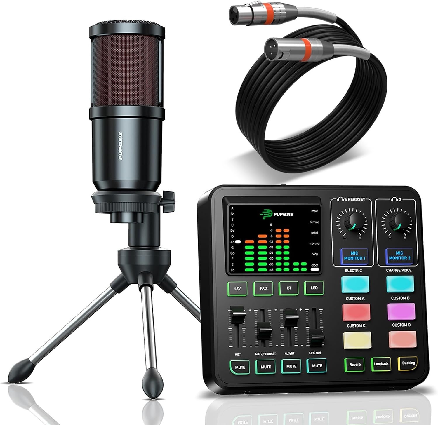 Podcast Equipment Bundle Audio Mixer with XLR Dynamic Microphone Pro-preamp