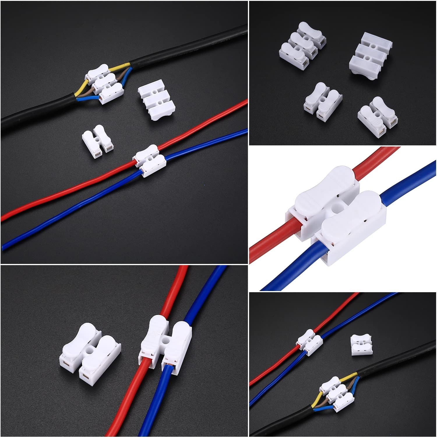 65PCS Spring Wire Connectors 2 Pin Push-In Quick Terminal Block Cable Clamp