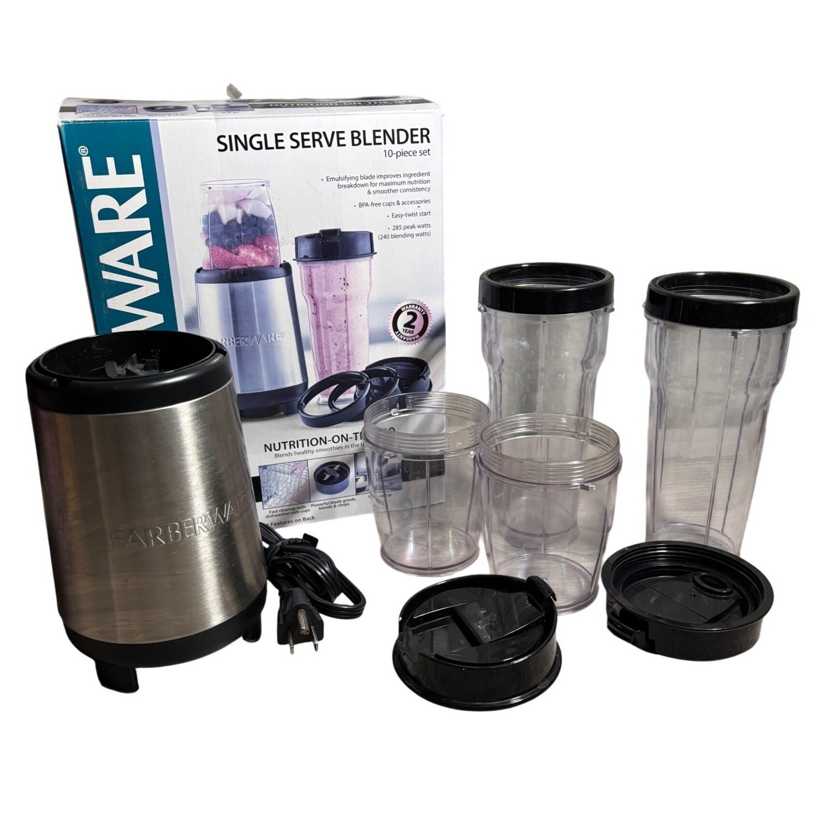 Farberware PARTS ONLY Single Serve Blender Set Stainless Steel Smoothie NO BLADE