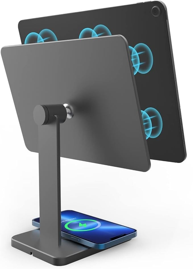 2 in 1 Magnetic iPad Pro Stand With Fast Wireless Charging Base, Adjustable Rota