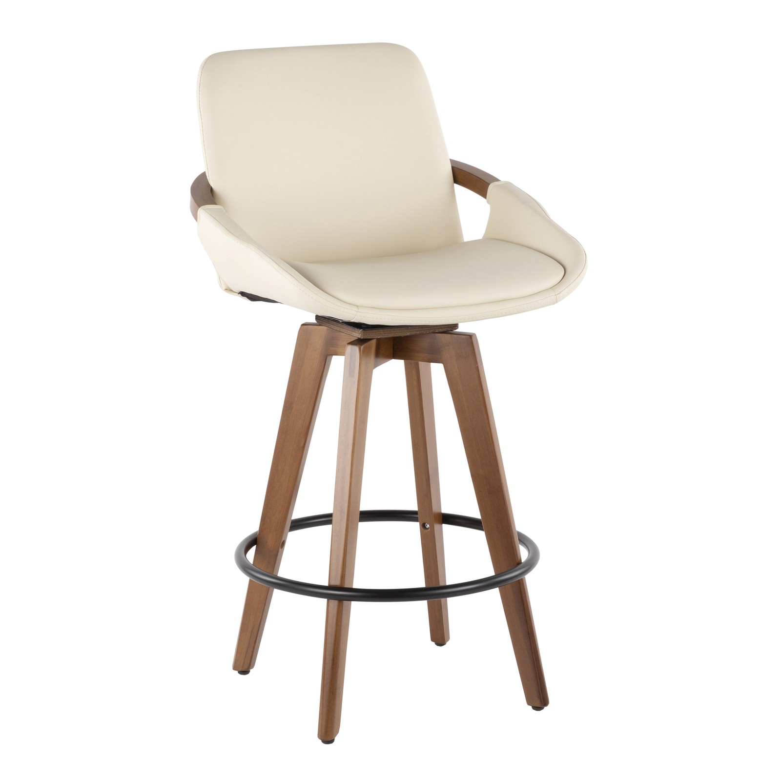 Cosmo Mid-Century Counter Stool in Walnut and Cream Faux Leather by