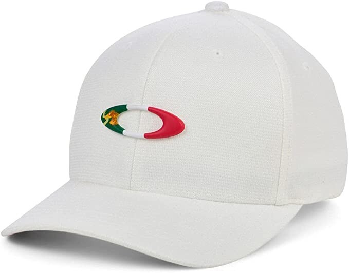Oakley Tincan Mexico Flag Baseball Cap Hat White Large/XL Stretch Fit Mens New