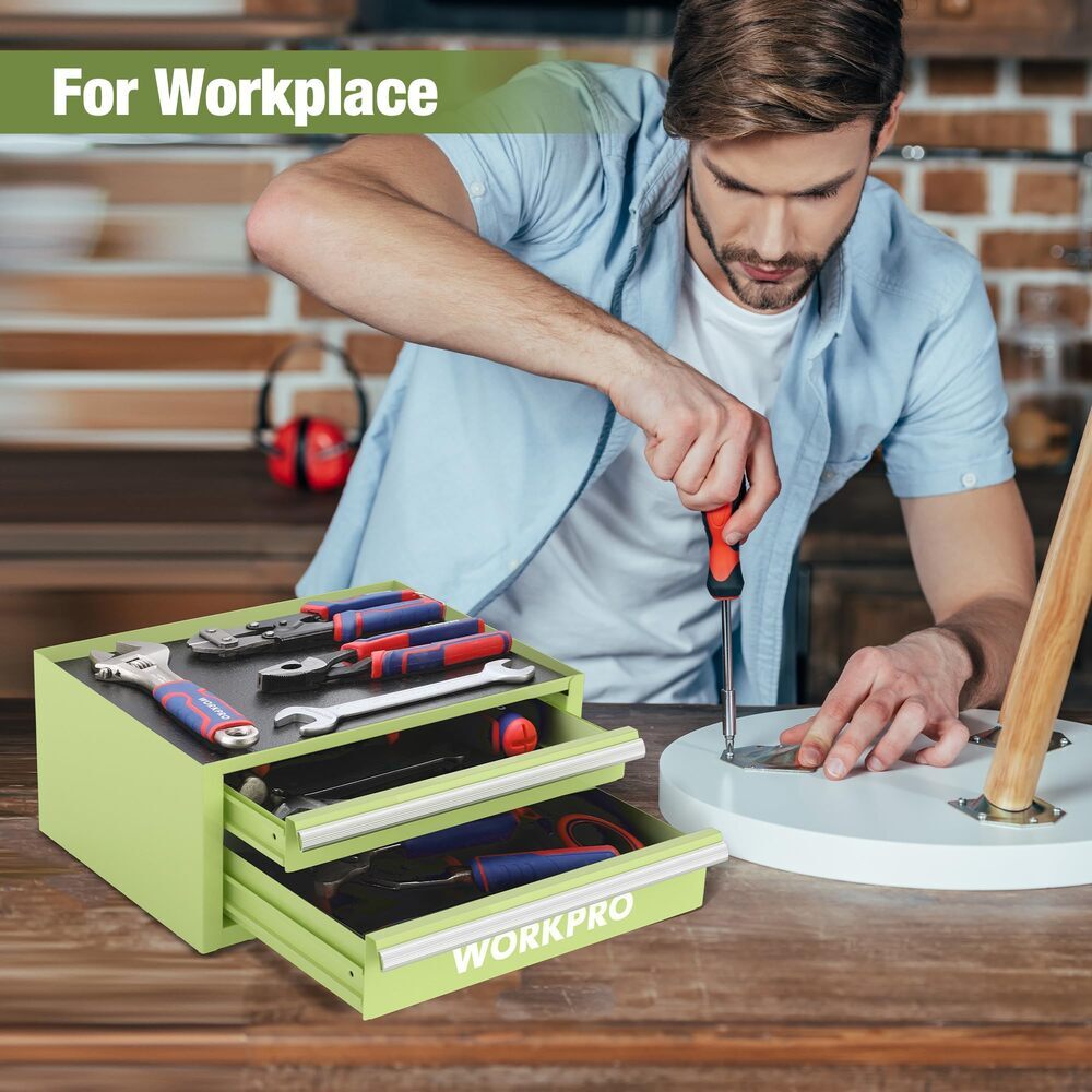 WORKPRO Mini Tool Box 12.5" 2 Drawer & 1 Open Top Storage Small Metal Tool Chest