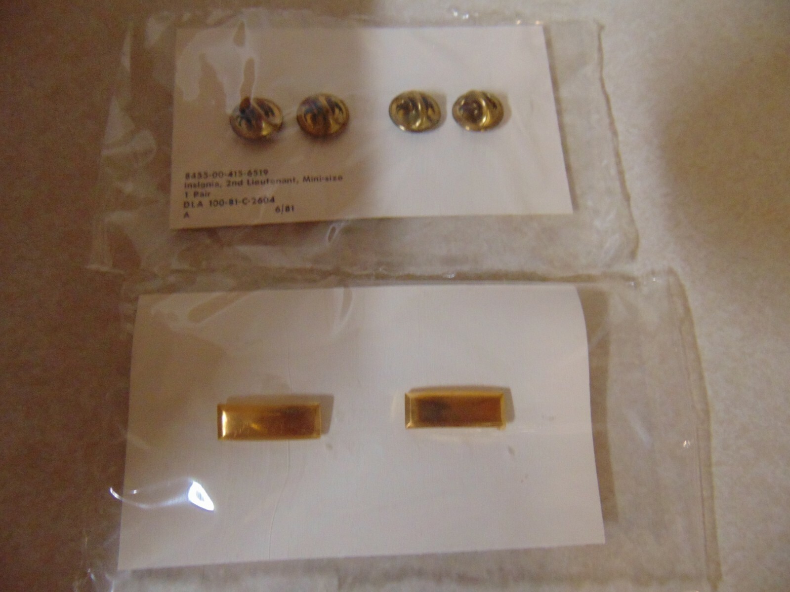 MILITARY INSIGNIA BRAND NEW METAL SET OF 2 2ND LIEUTENANT MINI SIZE GOLD COLOR