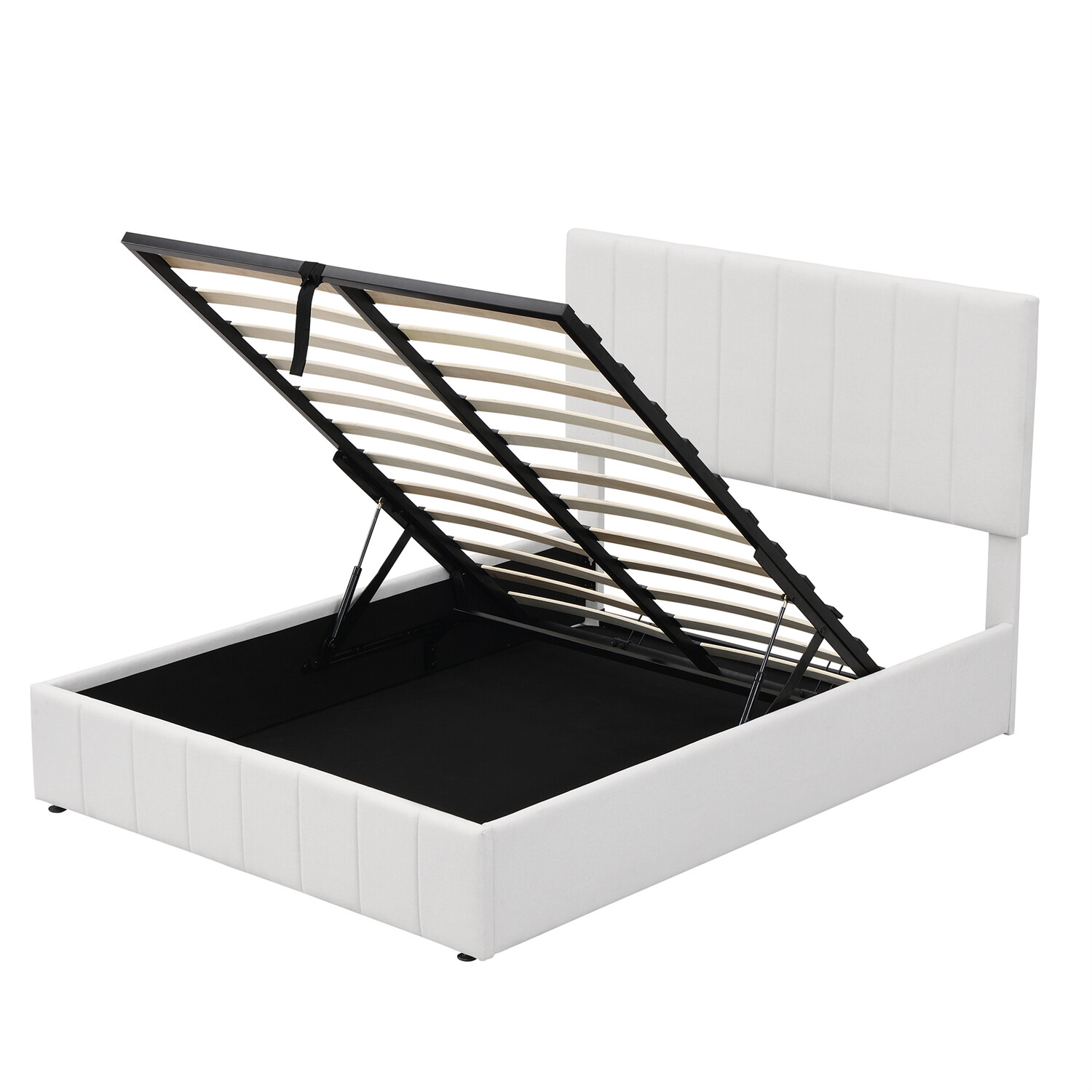 Full Size Upholstered Platform Bed Frame with Hydraulic Storage System White New