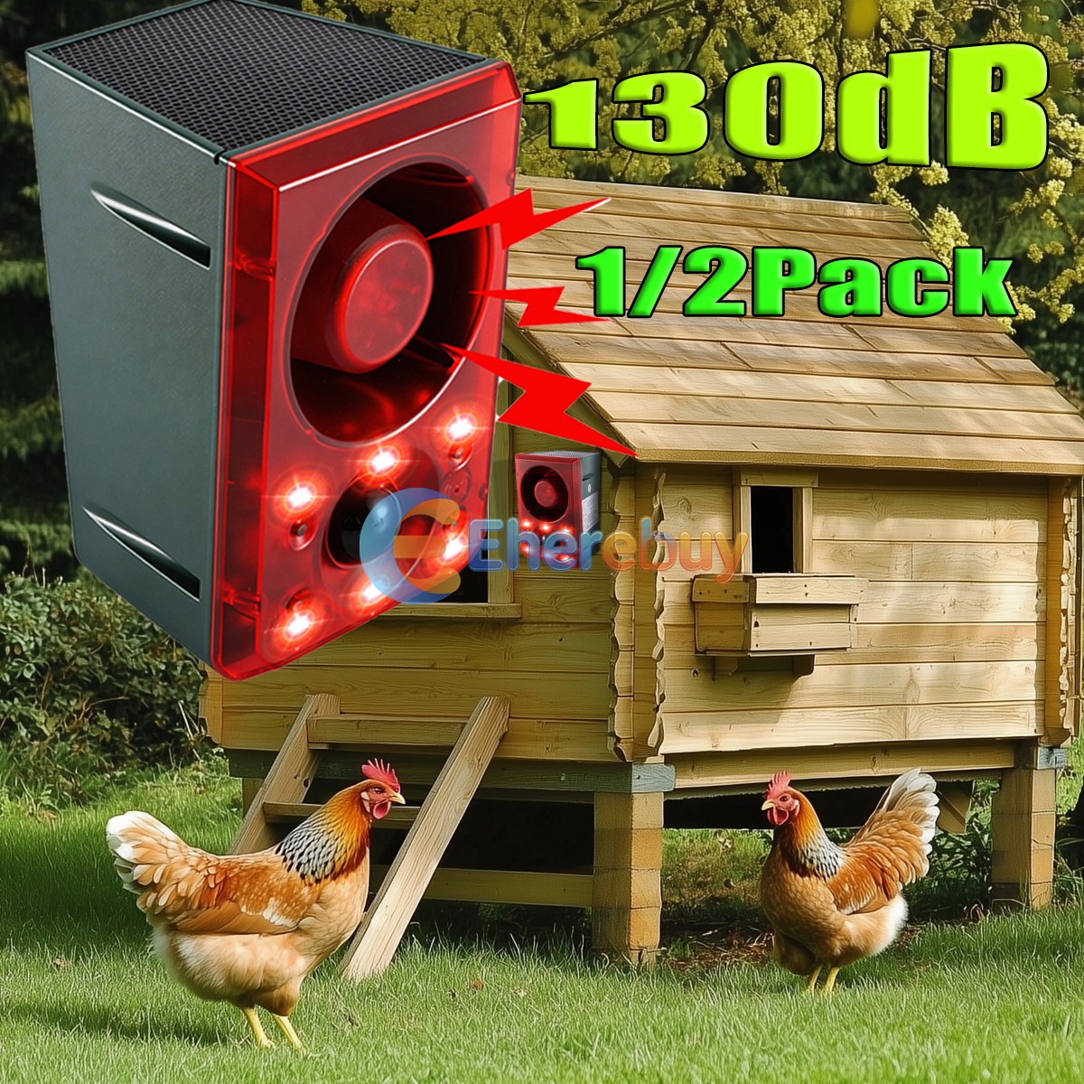 2Pack Solar Animal Repellent Alarm Barking & Gunshot 130db Motion Det Outdoor