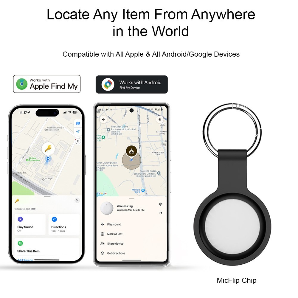 MicFlip Universal Tag Trackers (2 Pack) - Apple Find My Network & Google/Android