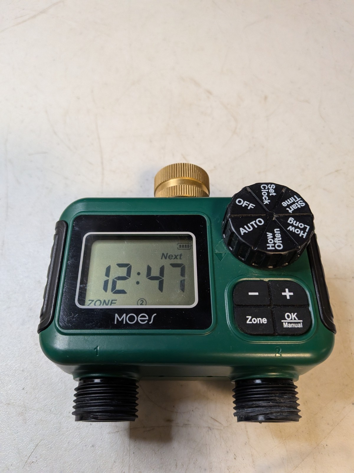 2-Zone Water Timer Brass Inlet/Outlet, Programmable Outdoor Timer